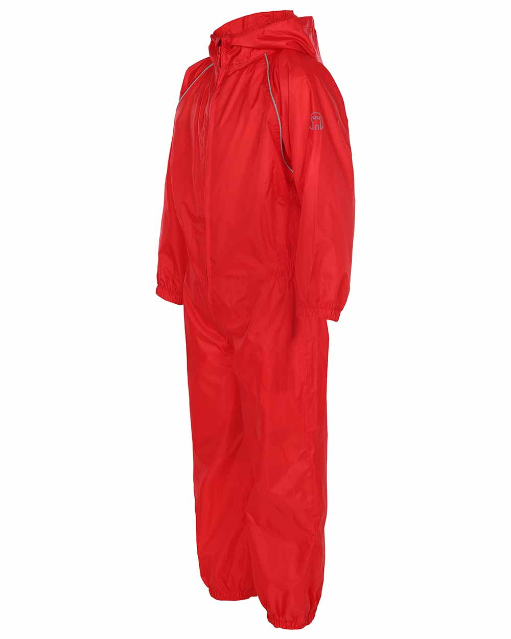 Red coloured Fort Childrens Splashaway Rainsuit on white background 