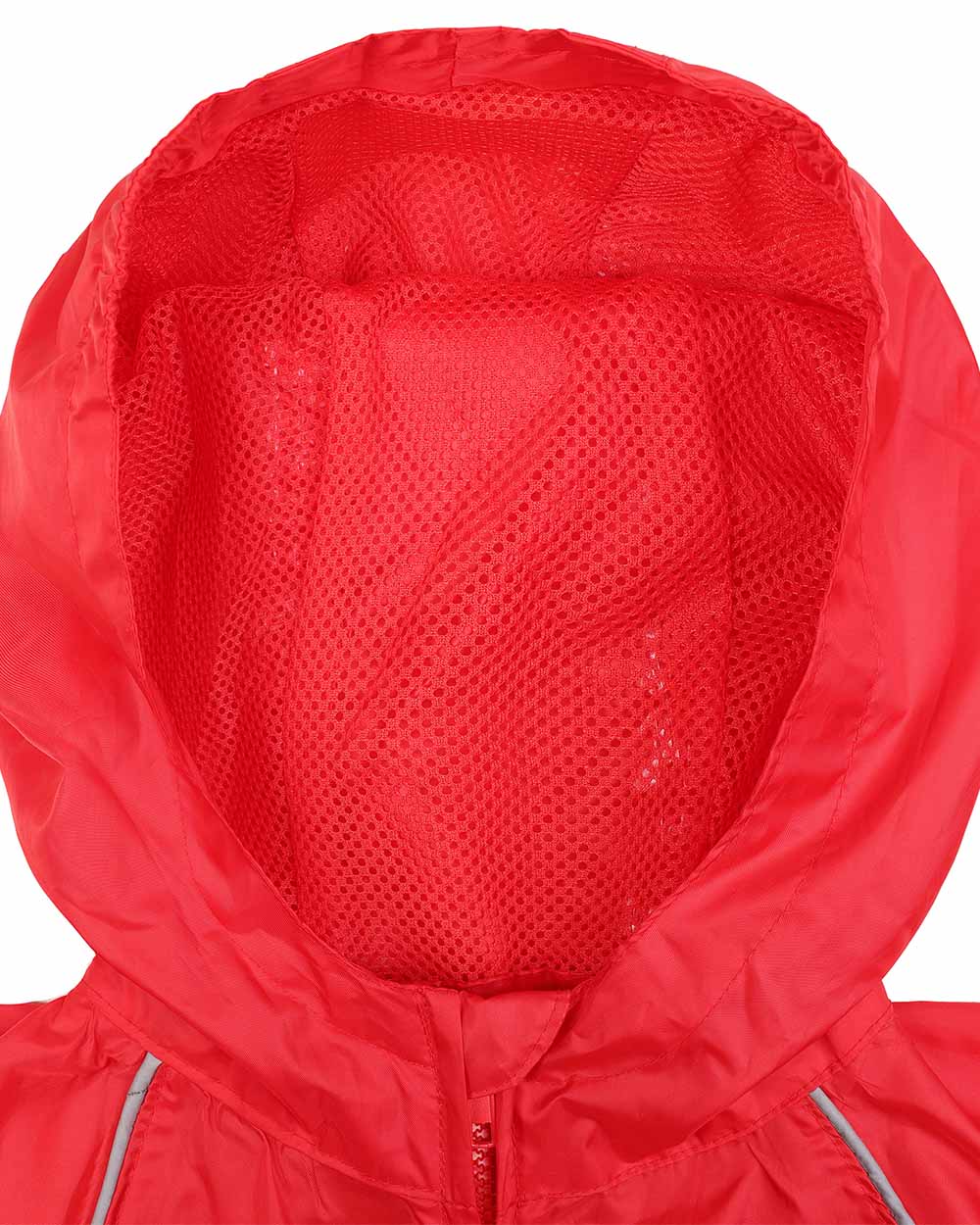 Red coloured Fort Childrens Splashaway Rainsuit on white background 