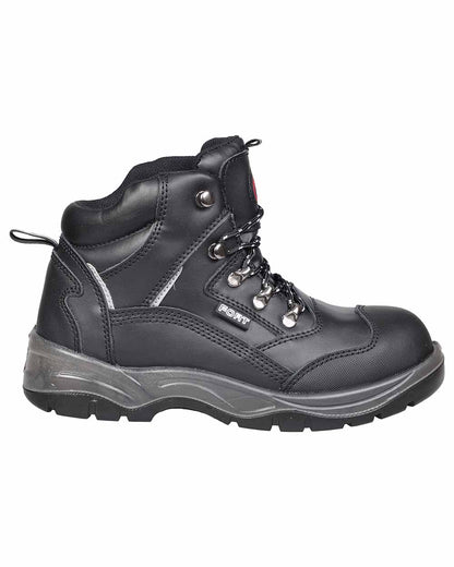Black coloured Fort Knox Safety Boots on white background 