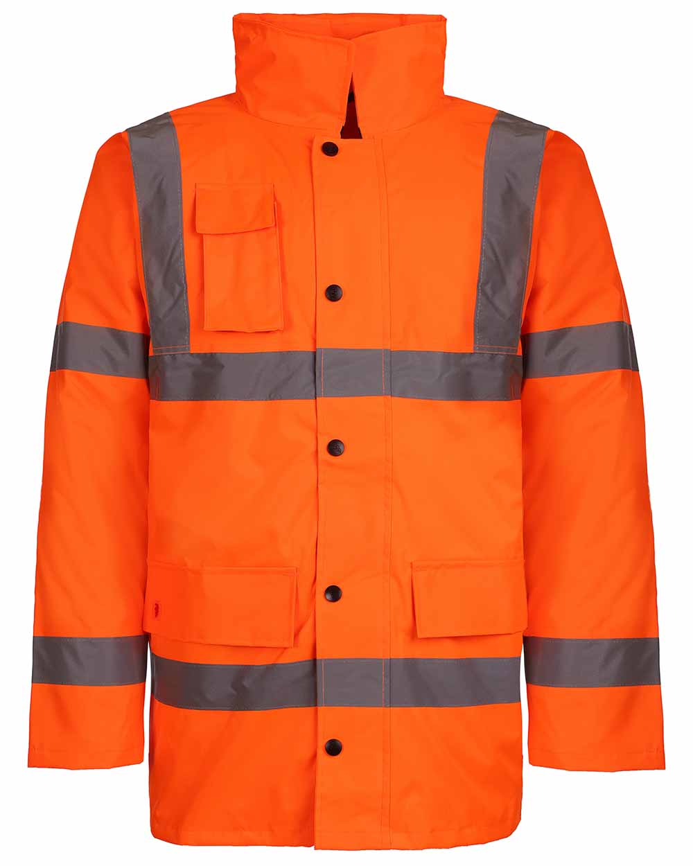 Orange coloured Fort Workwear Hi-Vis Quilted Jacket on white background 