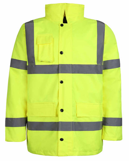 Yellow coloured Fort Workwear Hi-Vis Quilted Jacket on white background 