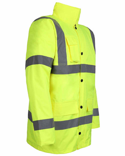 Yellow coloured Fort Workwear Hi-Vis Quilted Jacket on white background 