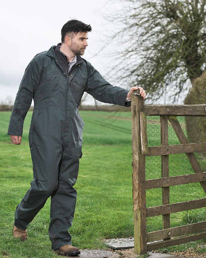 Green coloured Fort Zip Front Boilersuit on green background 