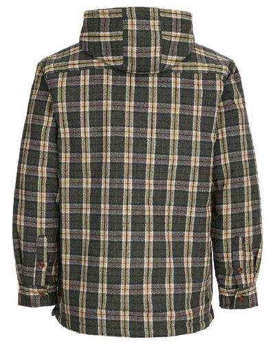 Green coloured Fort Penarth Sherpa Fleece Lined Tartan Hoodie on white background #colour_green