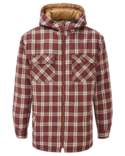 Red coloured Fort Penarth Sherpa Fleece Lined Tartan Hoodie on white background #colour_red