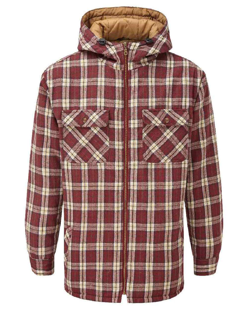 Red coloured Fort Penarth Sherpa Fleece Lined Tartan Hoodie on white background 