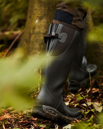 Dark Brown Coloured Gateway1 Moor Country 18" 3mm Side-Zip Wellingtons on outdoor background 