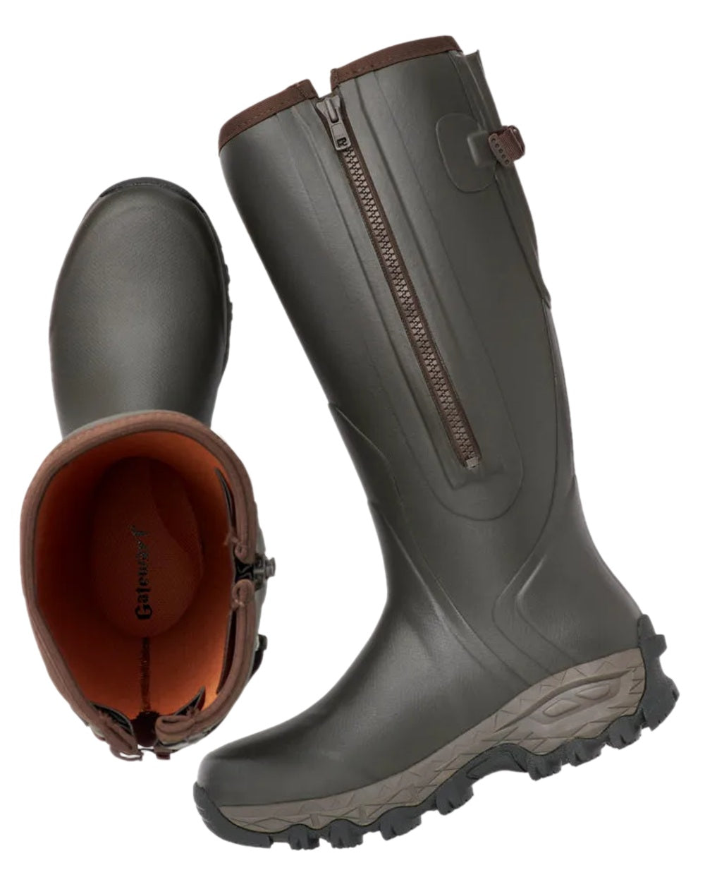 Dark Brown Coloured Gateway1 Moor Country 18" 3mm Side-Zip Wellingtons on white background 