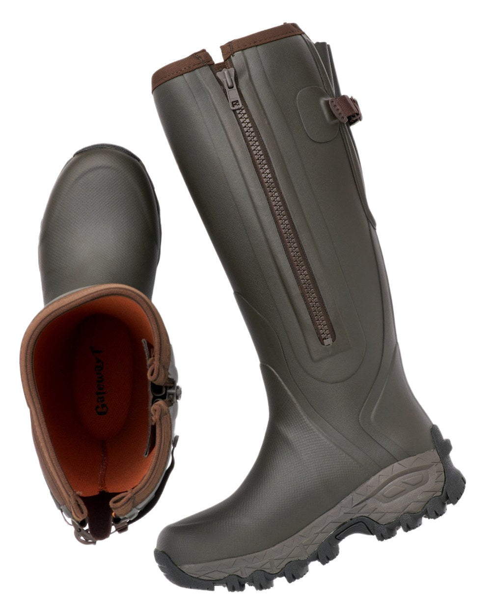 Dark Brown Coloured Gateway1 Moor Country Lady 17" 3mm Side-Zip Wellingtons on white background 