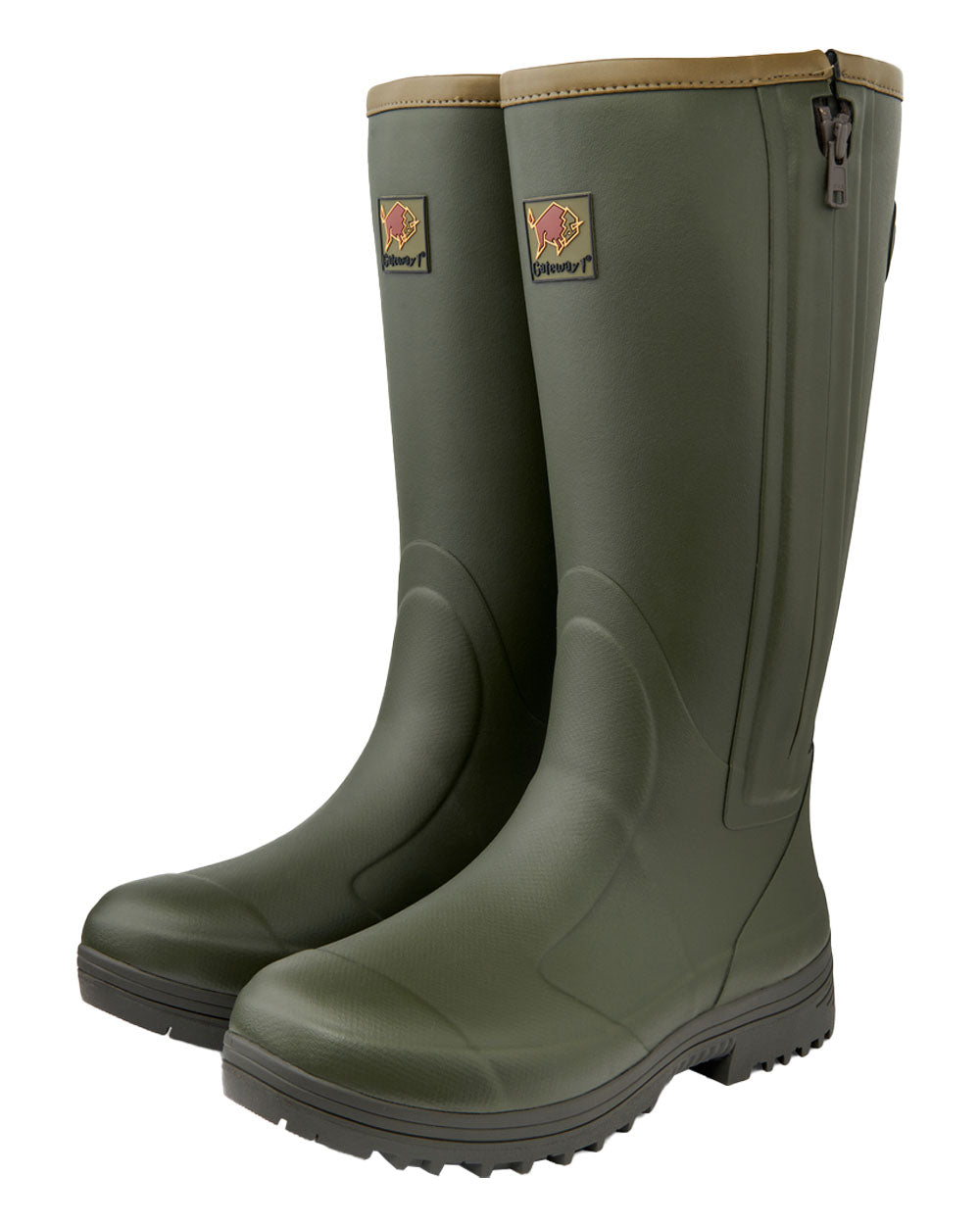 Dark Olive coloured Gateway1 Pheasant Game 18" 5mm Side-Zip Wellingtons on White background 