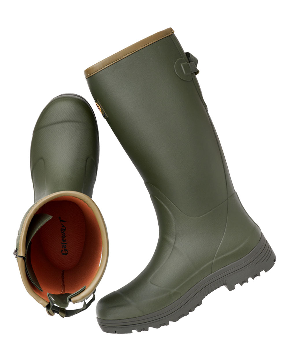 Dark Olive coloured Gateway1 Pheasant Game 18" 5mm Side-Zip Wellingtons on White background 