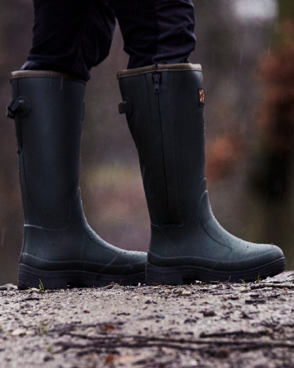Dark Olive Coloured Gateway1 Pheasant Game Lady 17" 5mm Side-Zip Wellingtons on outdoor background 