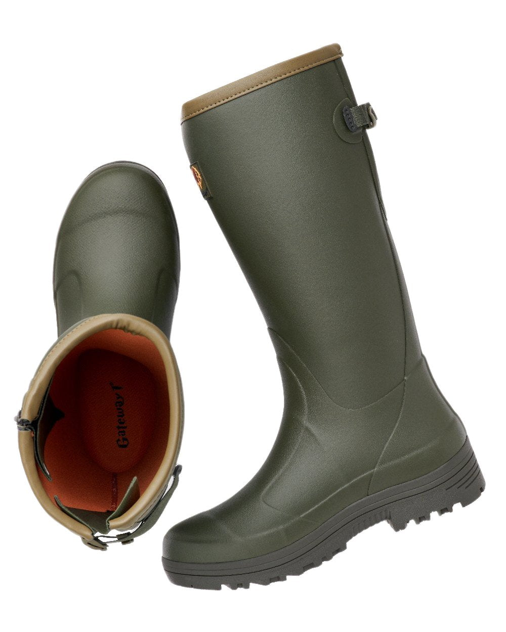 Dark Olive Coloured Gateway1 Pheasant Game Lady 17&quot; 5mm Side-Zip Wellingtons on white background 