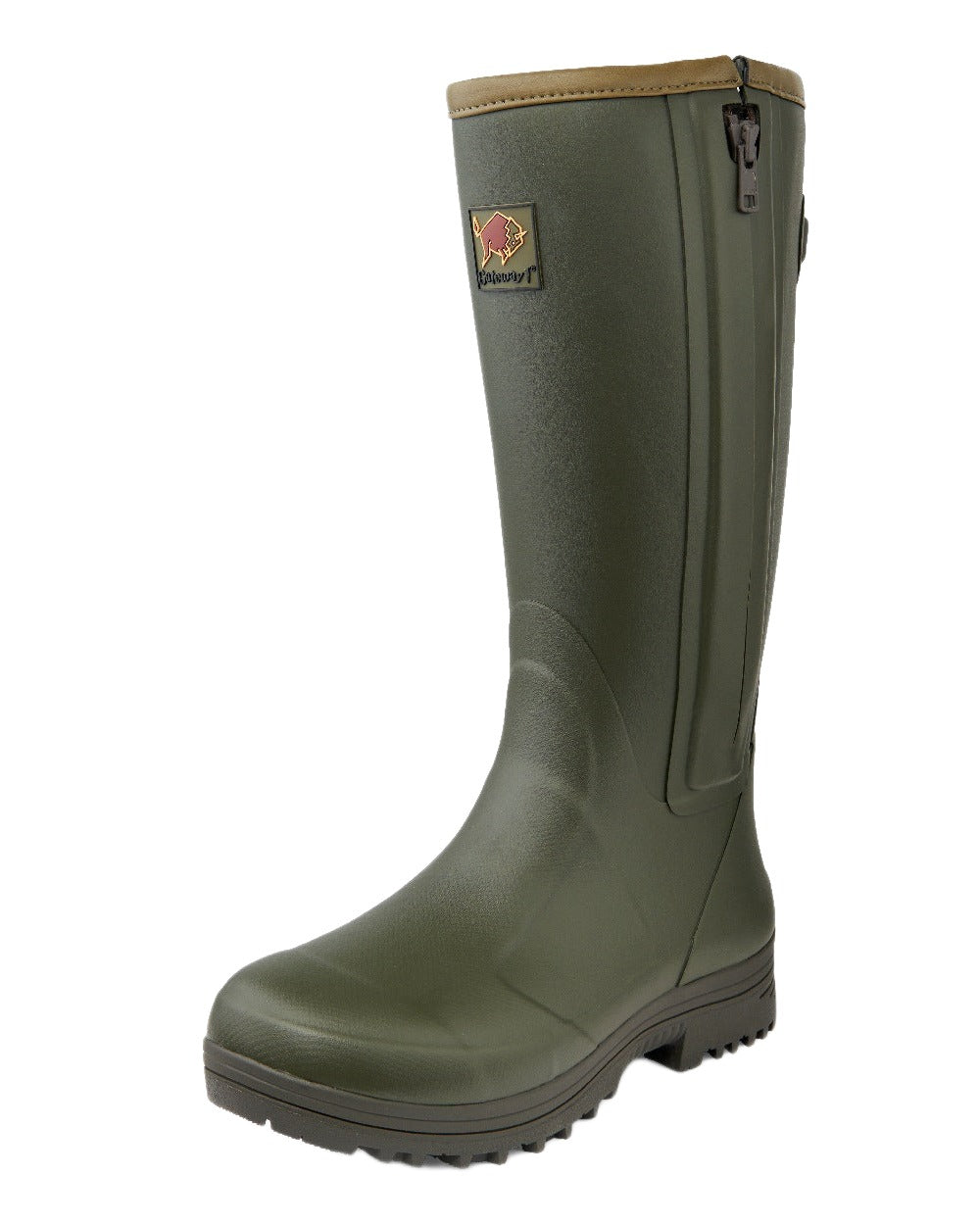 Dark Olive Coloured Gateway1 Pheasant Game Lady 17" 5mm Side-Zip Wellingtons on white background 