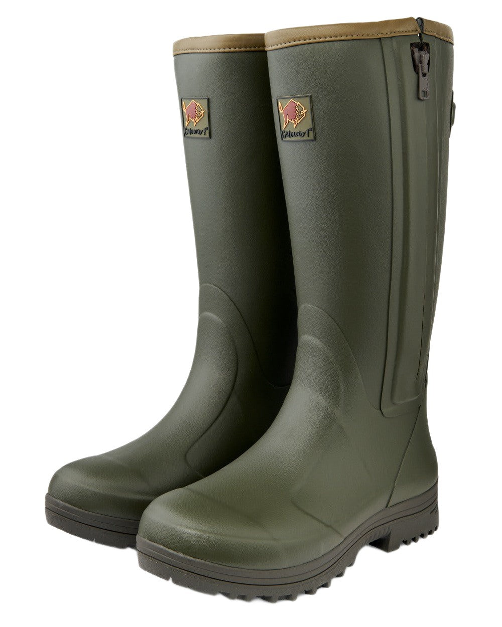 Dark Olive Coloured Gateway1 Pheasant Game Lady 17" 5mm Side-Zip Wellingtons on white background 