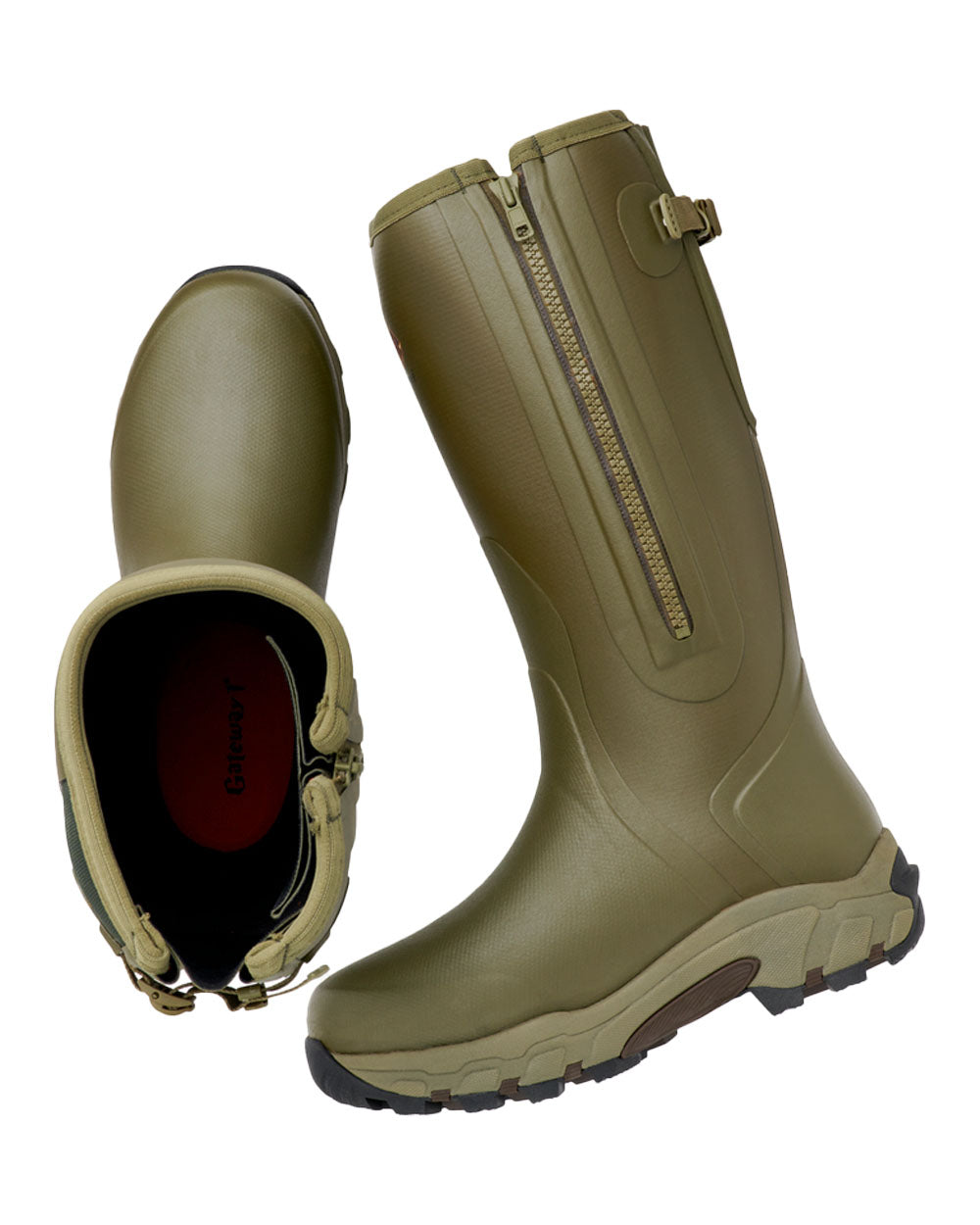Olive coloured Gateway1 Pro Shooter 18" 7mm Wellingtons on White background 