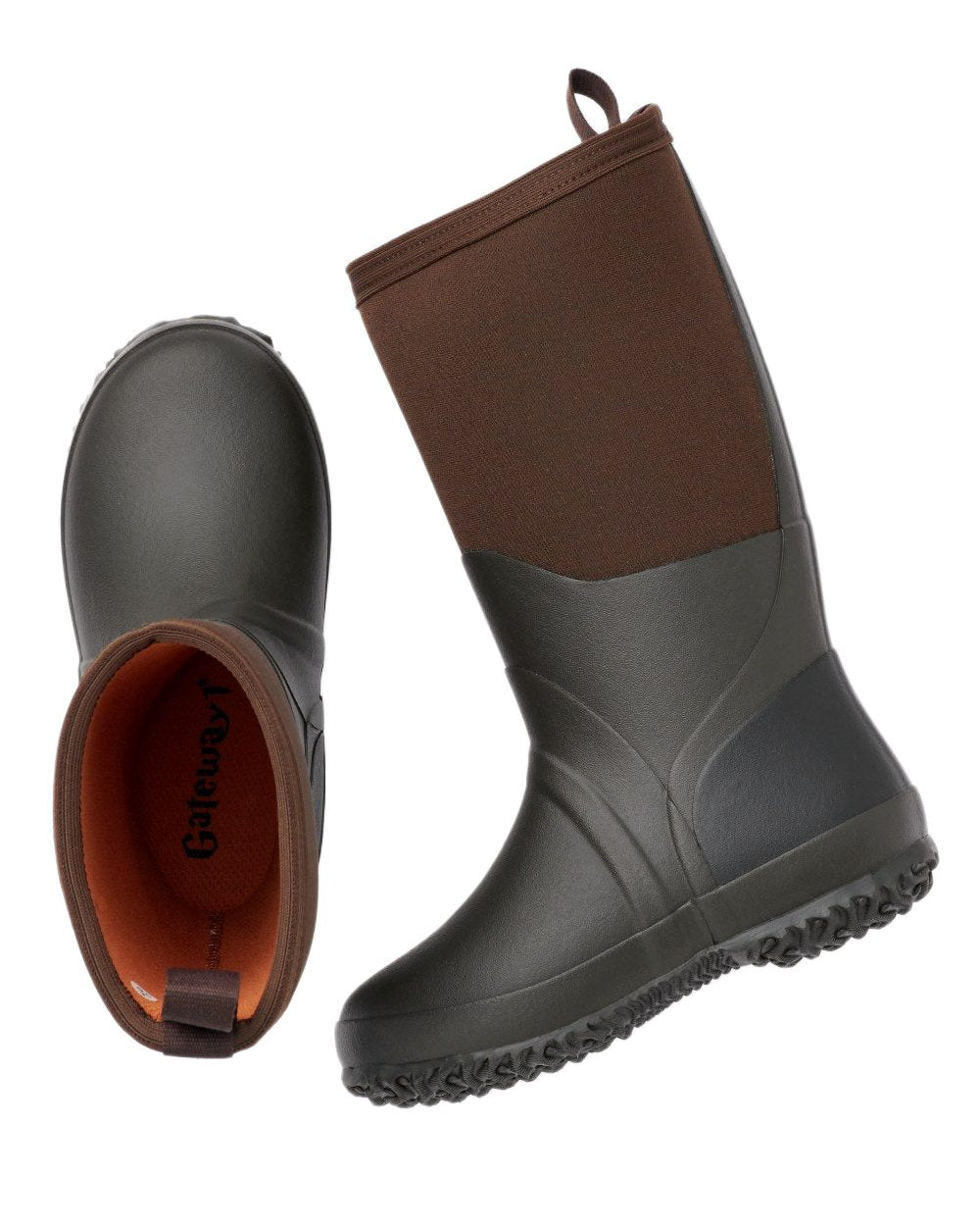 Dark Brown Coloured Gateway1 Wetland Master Kids 12 7mm Wellingtons on white background 
