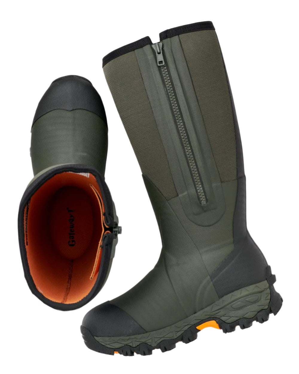 Dark Green Coloured Gateway1 Woodbeater 18" 7mm Side Zip Wellingtons on white background 