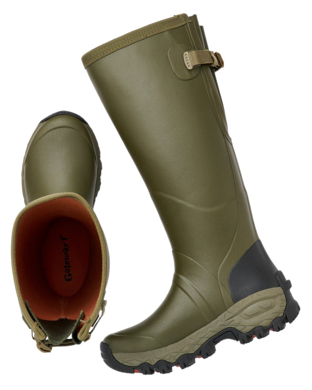 Olive Coloured Gateway1 Woodstalker Lady 17" Wellingtons on white background 