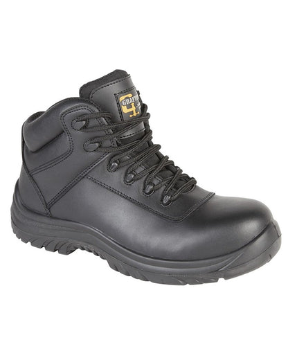 Black coloured Grafters Fully Composite Non-Metal Safety Hiker Type Boots on white background 