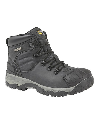 Black coloured Grafters Mens Full Grain Buffalo Leather Hiker Type Safety Boots on white background 