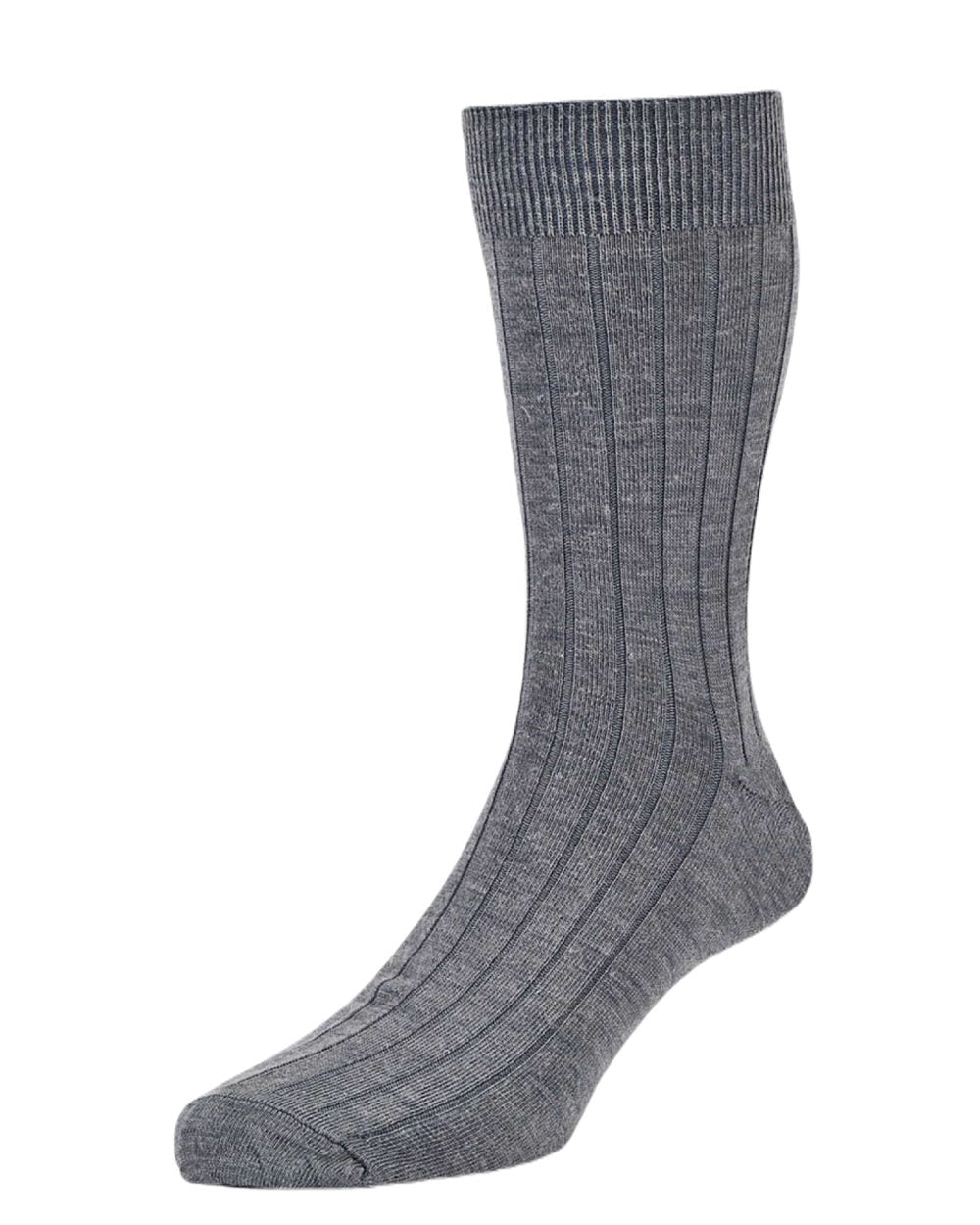 Mid Grey Coloured HJ Hall Broad Rib Socks on white background 