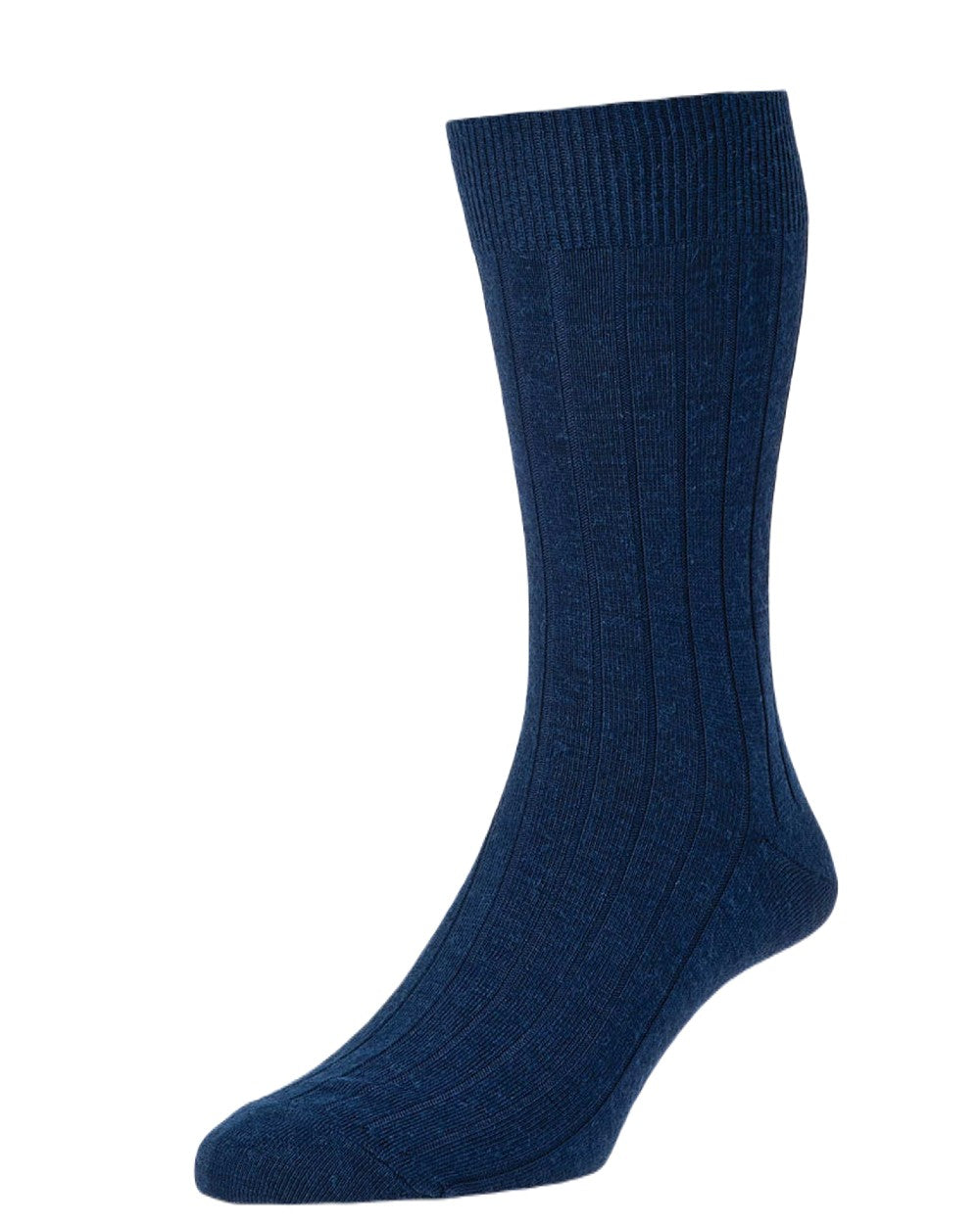 Navy Coloured HJ Hall Broad Rib Socks on white background 