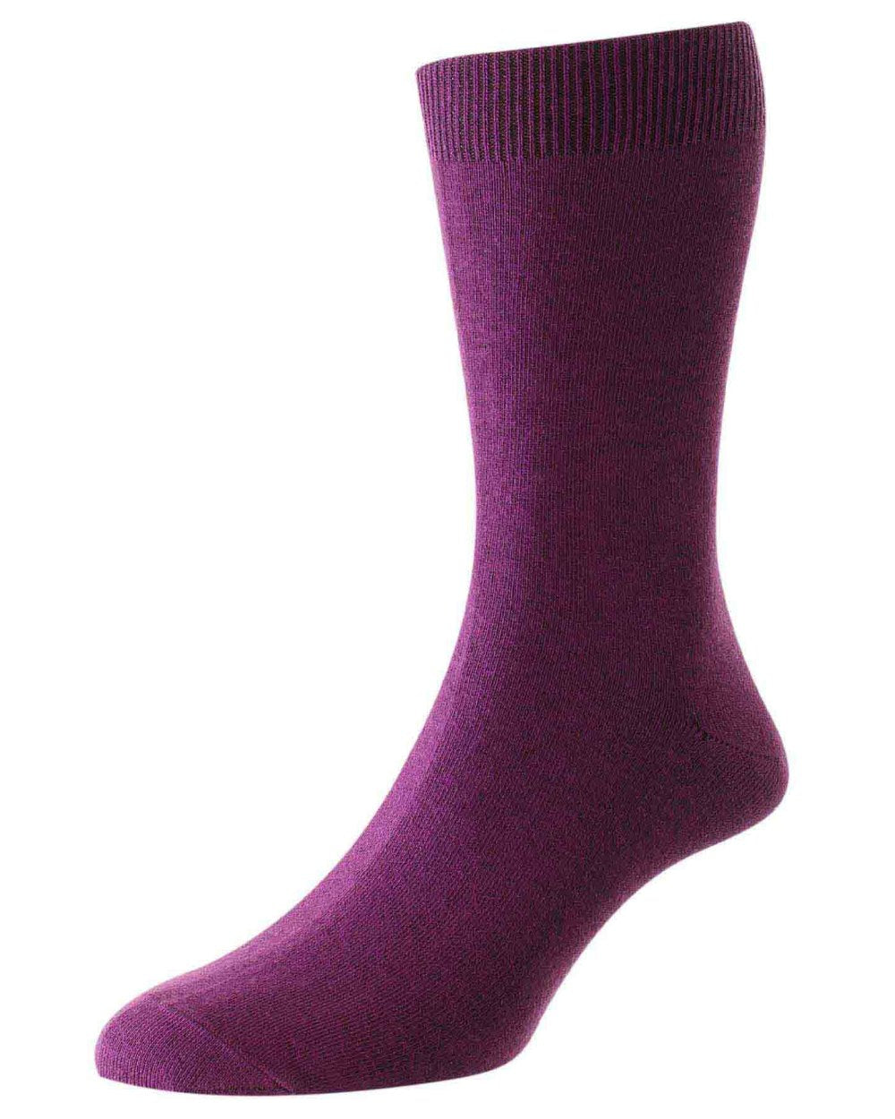 Plum coloured HJ Hall Classic Cotton Fashion Socks on white background 