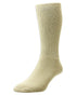 Oatmeal coloured HJ Hall Cotton Rich Diabetic Socks on bed background 