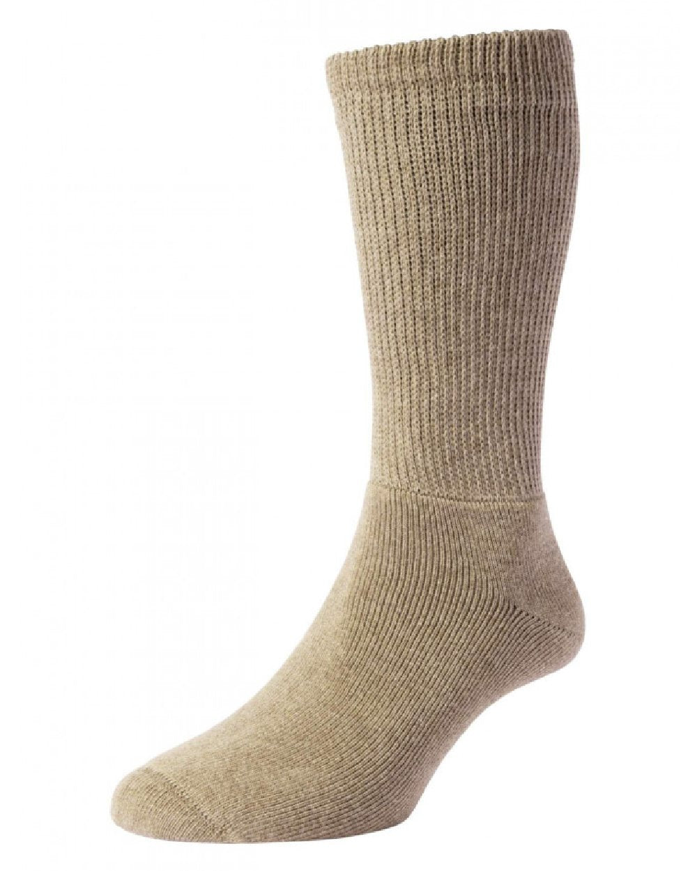 Oatmeal Melange coloured HJ Hall Cotton Rich Diabetic Socks on white background 