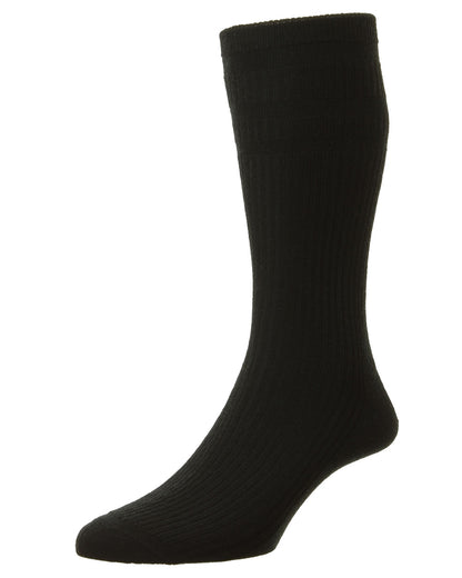 Black coloured HJ Hall Extra Wide Soft Top Sock Sanitised Wool on white background 