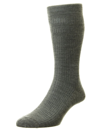 Grey coloured HJ Hall Extra Wide Soft Top Sock Sanitised Wool on white background 