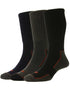 Black Grey Navy coloured HJ Hall Long Cotton Comfort Top Work Sock Triple Pack on white background 