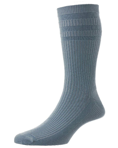 Demin coloured HJ Hall Original Cotton Soft Top Socks on white background 