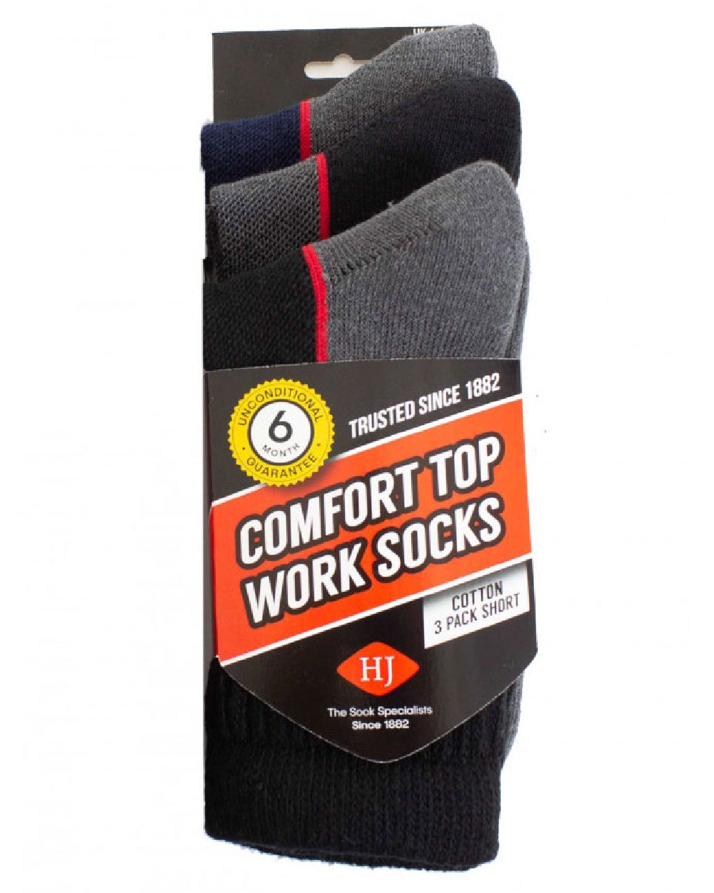 Black Grey Navy coloured HJ Hall Short Work Sock Triple Pack on white background 