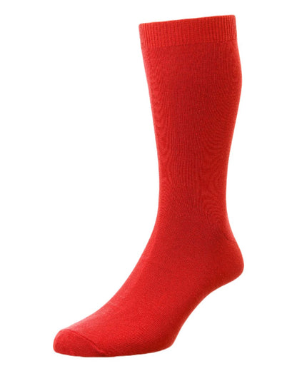 Red coloured HJ Hall Classic Cotton Fashion Socks on white background 