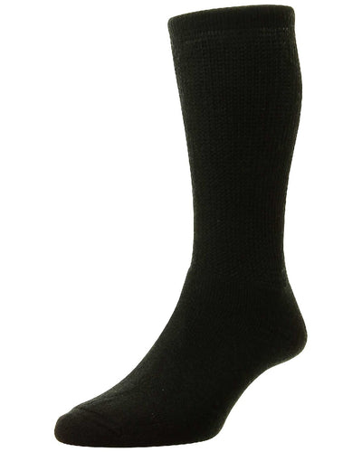 Black coloured HJ Hall Diabetic Wool Socks on white background #colour_black