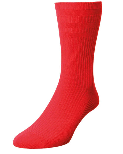 Red coloured HJ Hall Mens Original Bamboo Softop Socks on white background 