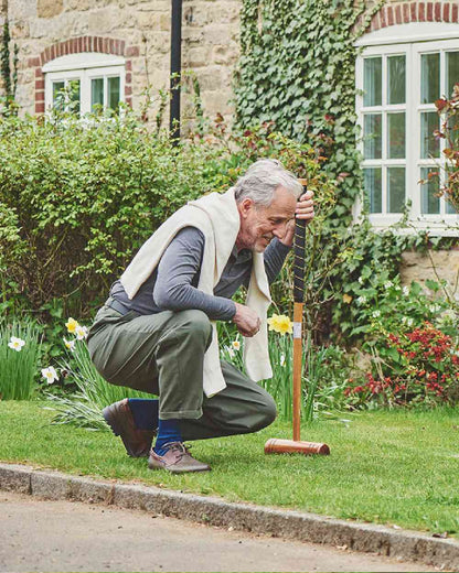 Royal Blue coloured HJ Hall Mens Original Bamboo Softop Socks on garden background 