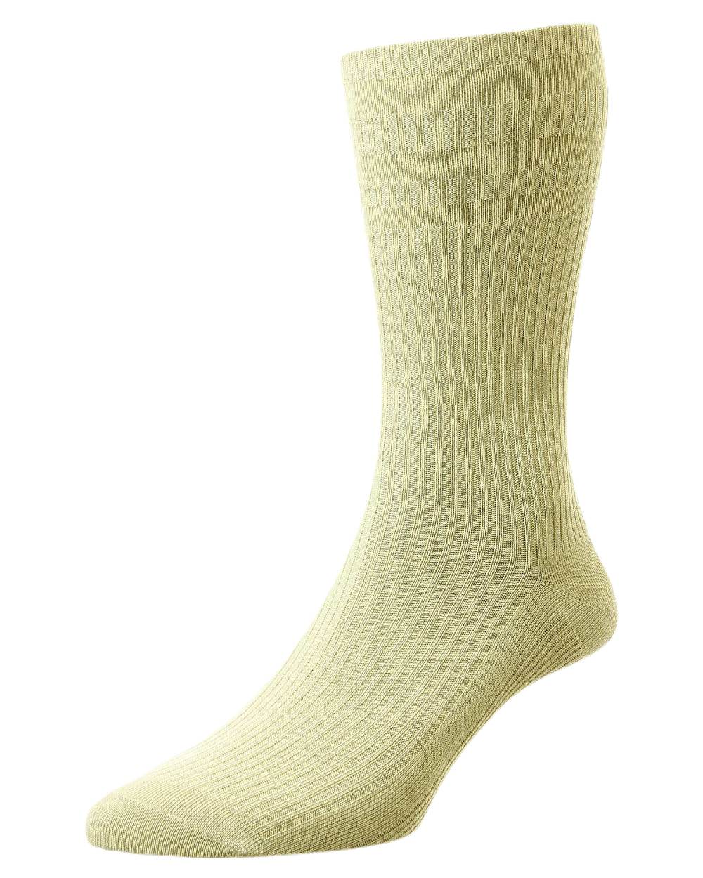 Oatmeal coloured HJ Hall Mens Original Bamboo Softop Socks on white background 