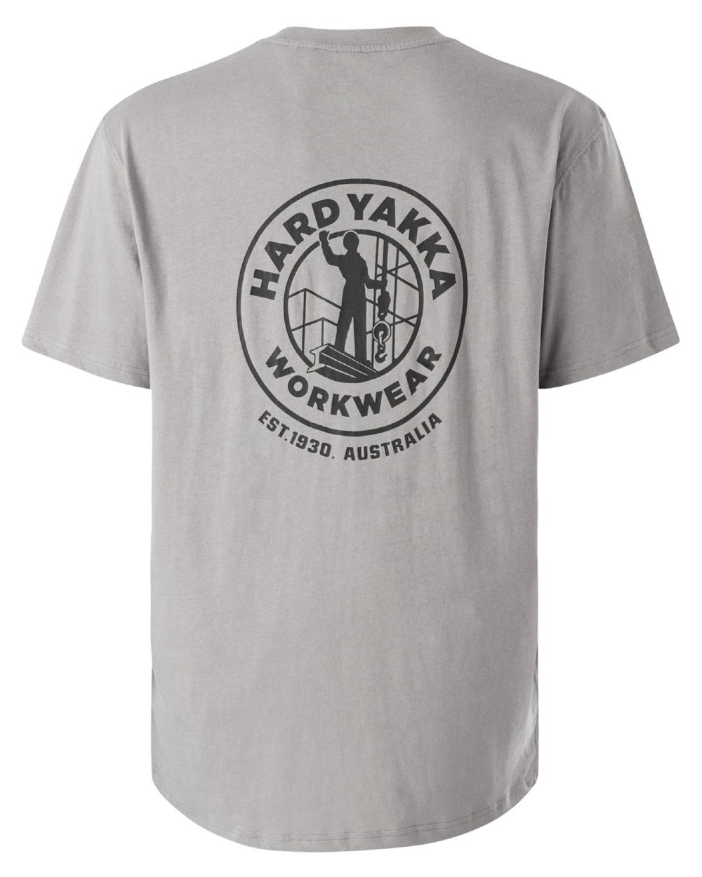 Grey coloured Hard Yakka Heritage Icon T-Shirt on white background 