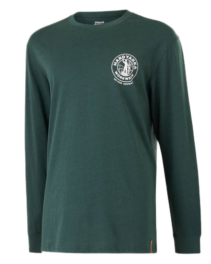 Green coloured Hard Yakka Heritage Long Sleeve T-Shirt on white background 