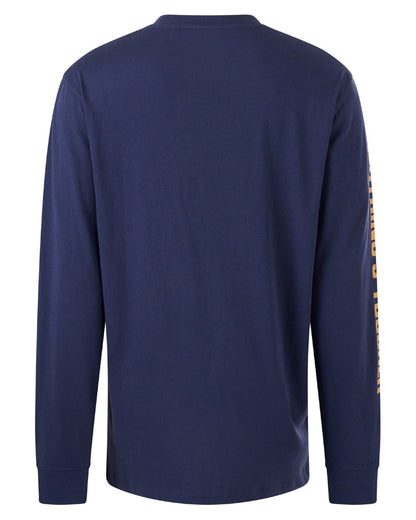 Navy coloured Hard Yakka Heritage Long Sleeve T-Shirt on white background 