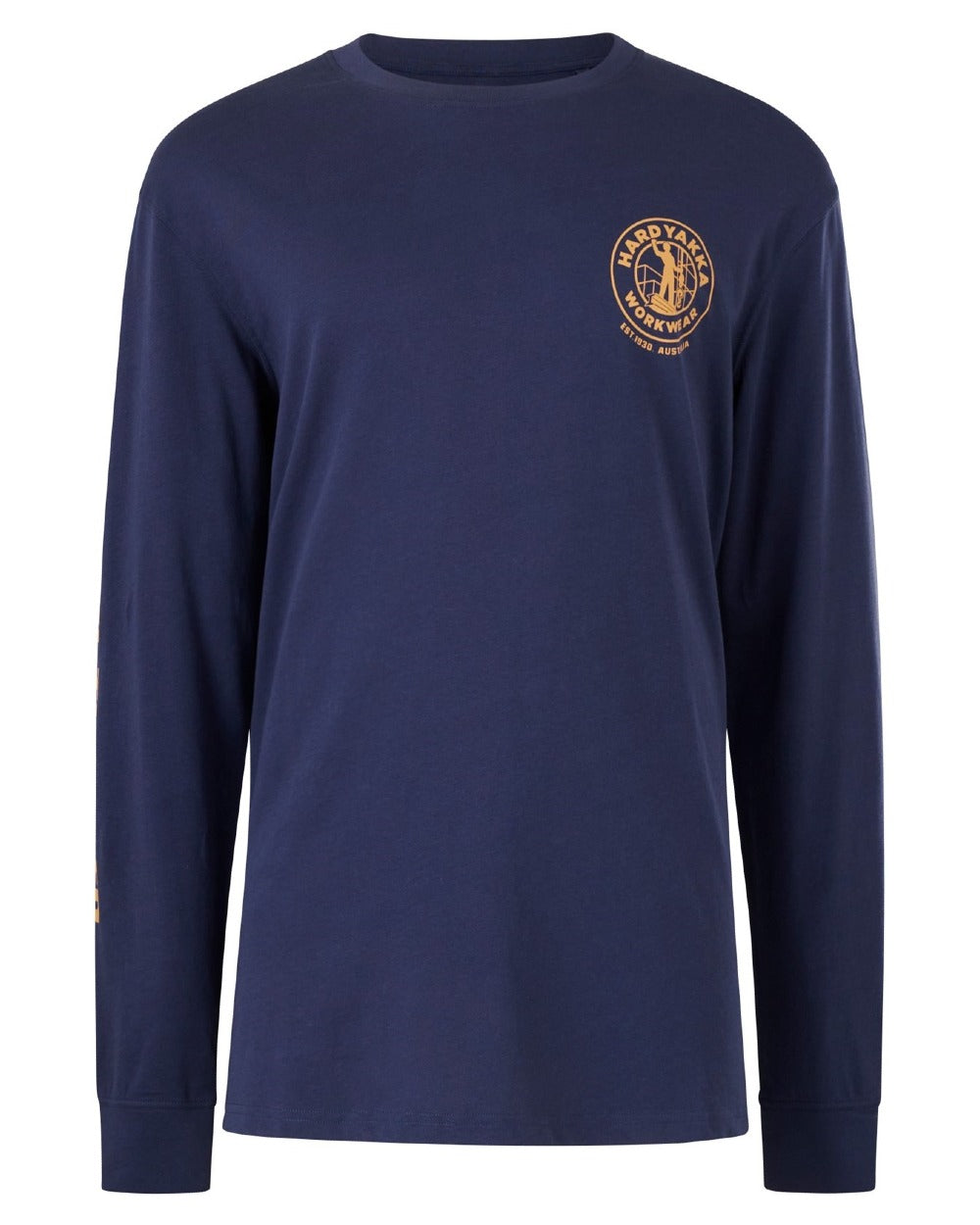 Navy coloured Hard Yakka Heritage Long Sleeve T-Shirt on white background 