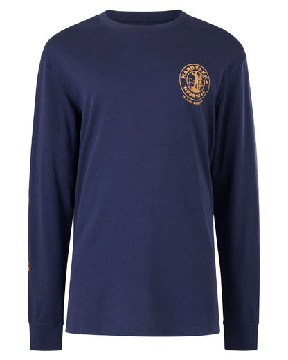 Navy coloured Hard Yakka Heritage Long Sleeve T-Shirt on white background 