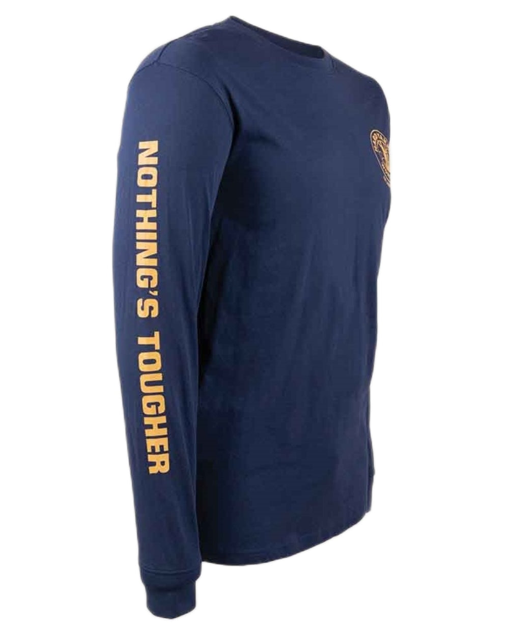 Navy coloured Hard Yakka Heritage Long Sleeve T-Shirt on white background 