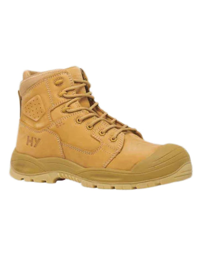 Wheat coloured Hard Yakka Legend S3 Safety Boots on white background 