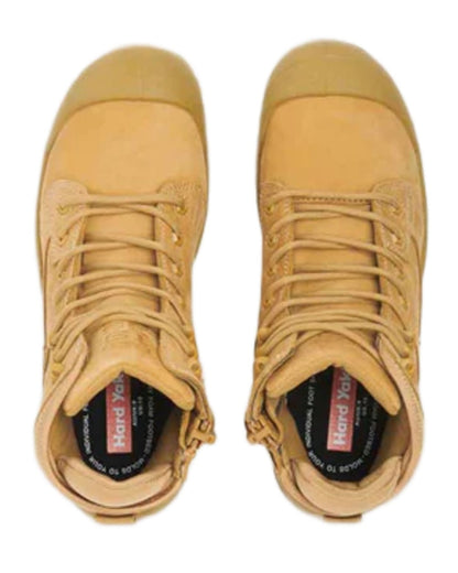 Wheat coloured Hard Yakka Legend S3 Safety Boots on white background 