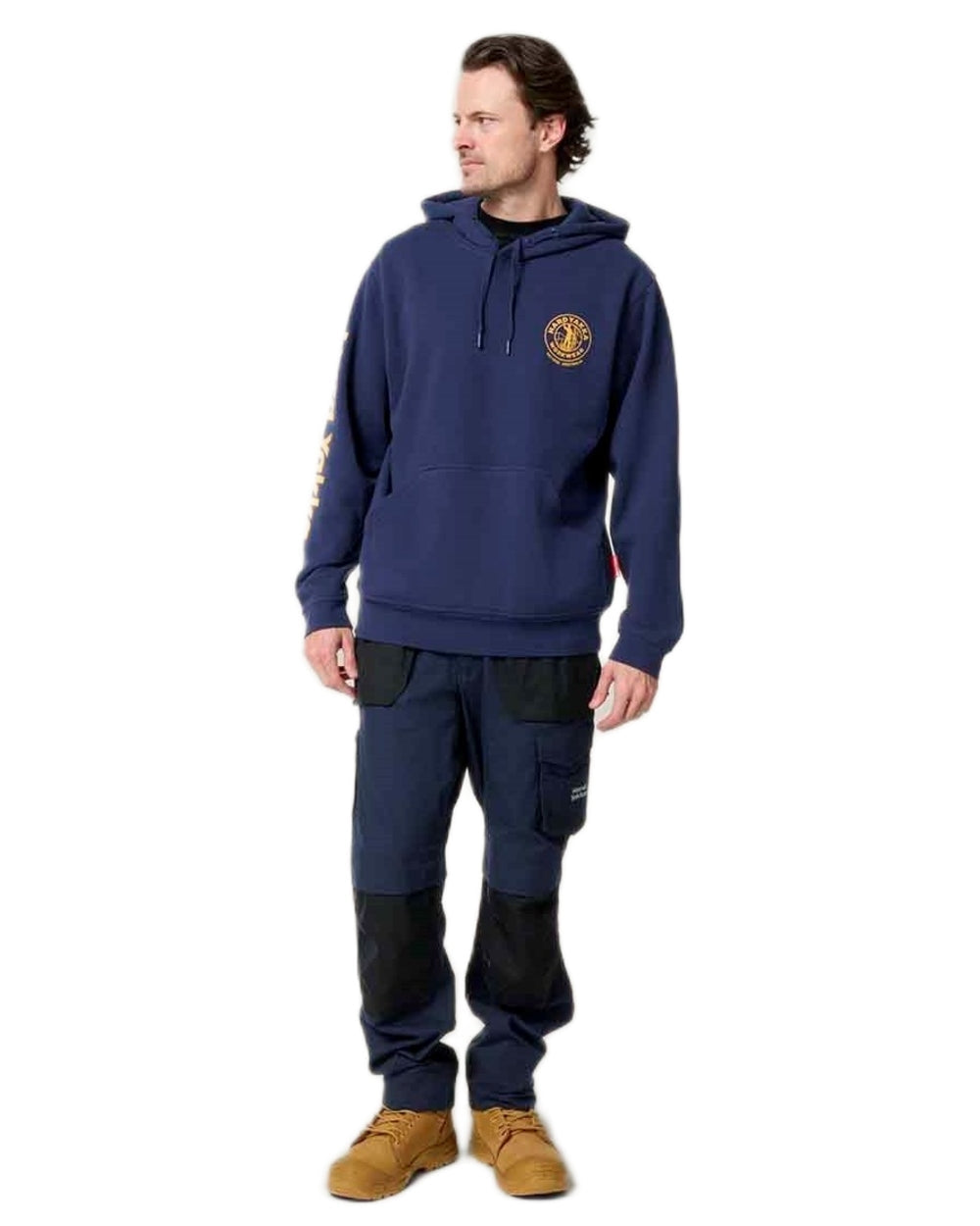 Navy coloured Hard Yakka Mens Heritage Icon Hoodie on white background 