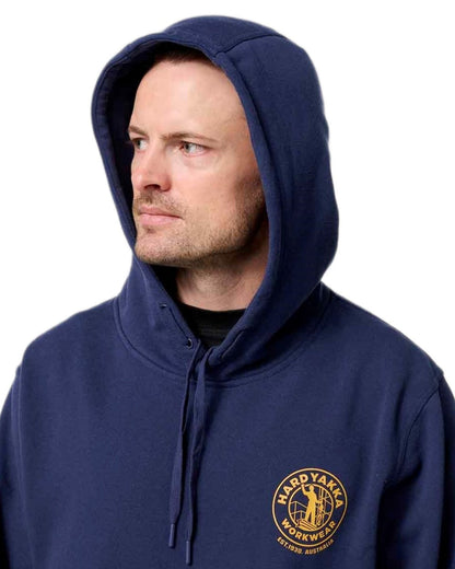 Navy coloured Hard Yakka Mens Heritage Icon Hoodie on white background 